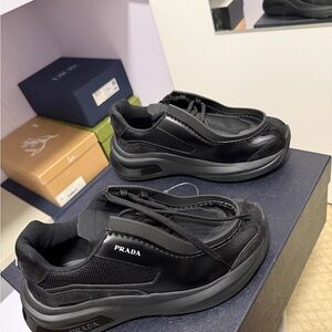 Prada Brushed Leather Sneakers Bike Fabric Suede